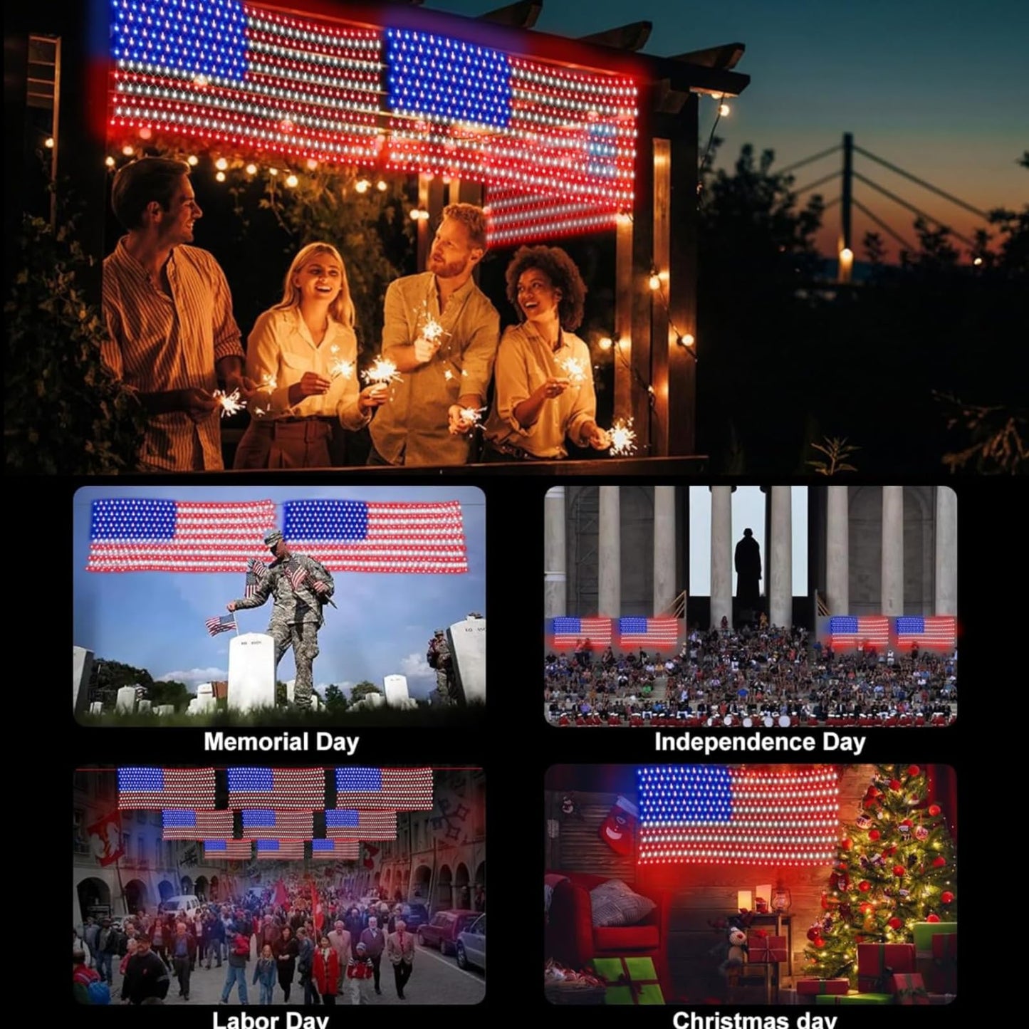 American Flag Lights with 420 Super Bright LEDs,KAZOKU Waterproof Led Flag Net Light of The United States for Yard,Garden Decoration, Festival, Holiday, Party Decoration,Christmas Decorations