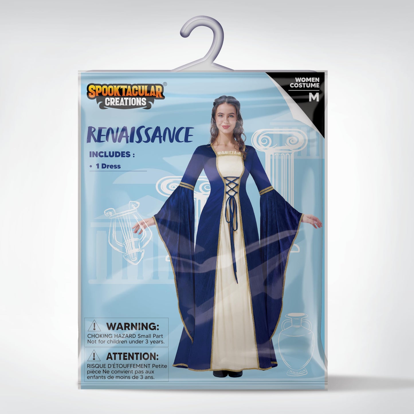Spooktacular Creations Renaissance Costume Women, Blue Velvet Medieval Dress for Women, Irish Fairy Renaissance Dress with Decorated Lace for Wedding, Halloween Cosplay Themed Party (X-Large)