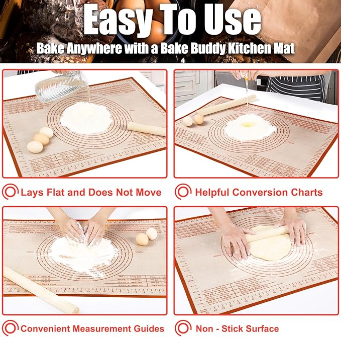 Silicone Pastry Mat 28''By 20'' Nonstick Baking Mats Non-slip Counter Mat for Dough Rolling, Pastry, Pie Crust, Fondant, Cookies, Bread, Pasta, Pizza Mat