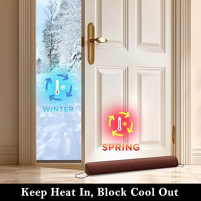 Sunolga Door Draft Stopper Blocks Hot and Cold Air with Removable Washable Cover for Bottom of Door, All-Season Seal for Noise, Light, Dust, Door Sweep for Gaps Up to 3", Home Essentials, 38", Brown