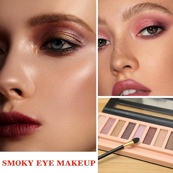 12 Shades Nude Matte Eyeshadow Palette,Shimmer Naked Eyeshadow Palette,Eye Shadow Palette Natural Flash Waterproof Durable Smoked Professional Makeup Palette With Brush(Pearl)