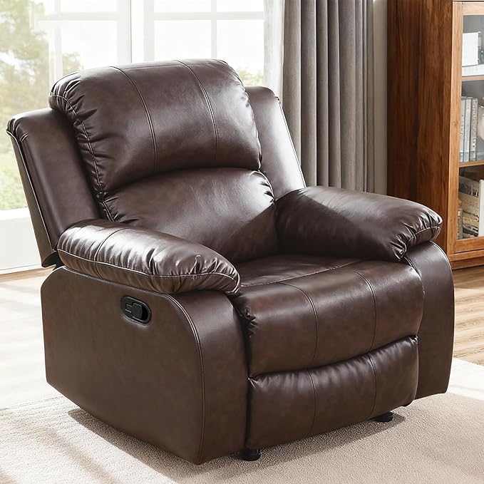 Saxum Tegmen Living Room Furniture Sets, Leather Recliner Sofa, Sectional Chair with Deep Seat, 1 Piece Furniture for Living Room/RV/Office (Chair, Brown Leather)