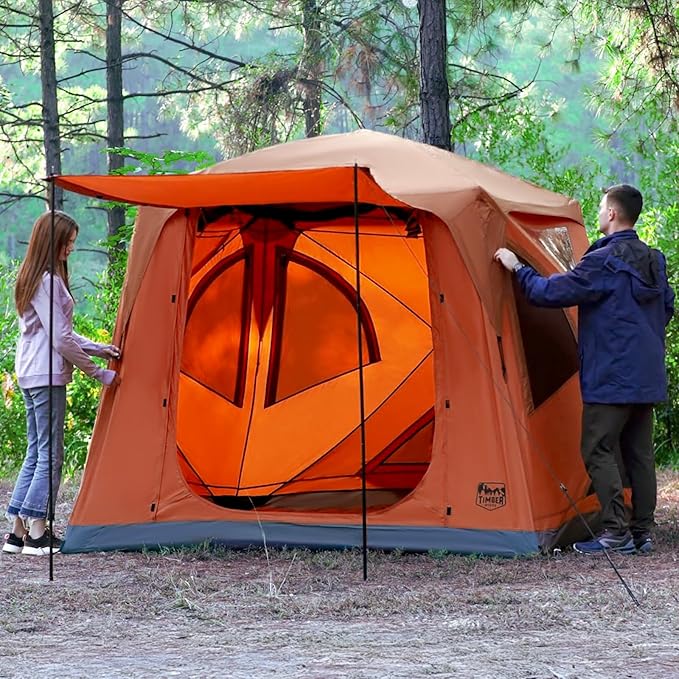 TIMBER RIDGE Camping Tent, 4 Person Instant Pop Up Hub Tent with 8 Windows, Easy 60 Second Setup, Weather Resistant Family...
