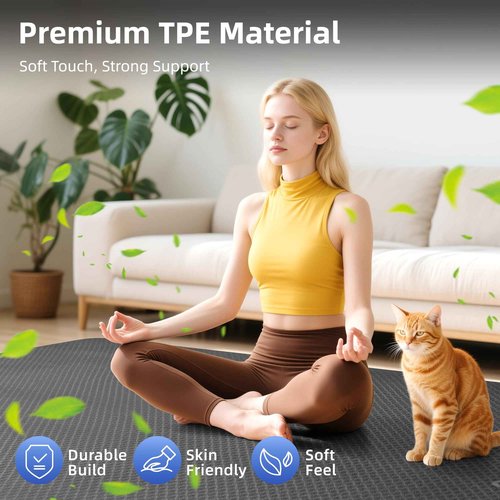 GymCope Large Yoga Mat 6'x4', Extra Wide Non-Slip TPE Exercise Mat 6/8/10/12mm, Thick Oversized Workout Mat for Home Gym, Pilates, Cardio, Stretch & Weight Training, with Towel, Straps & Carry Bag