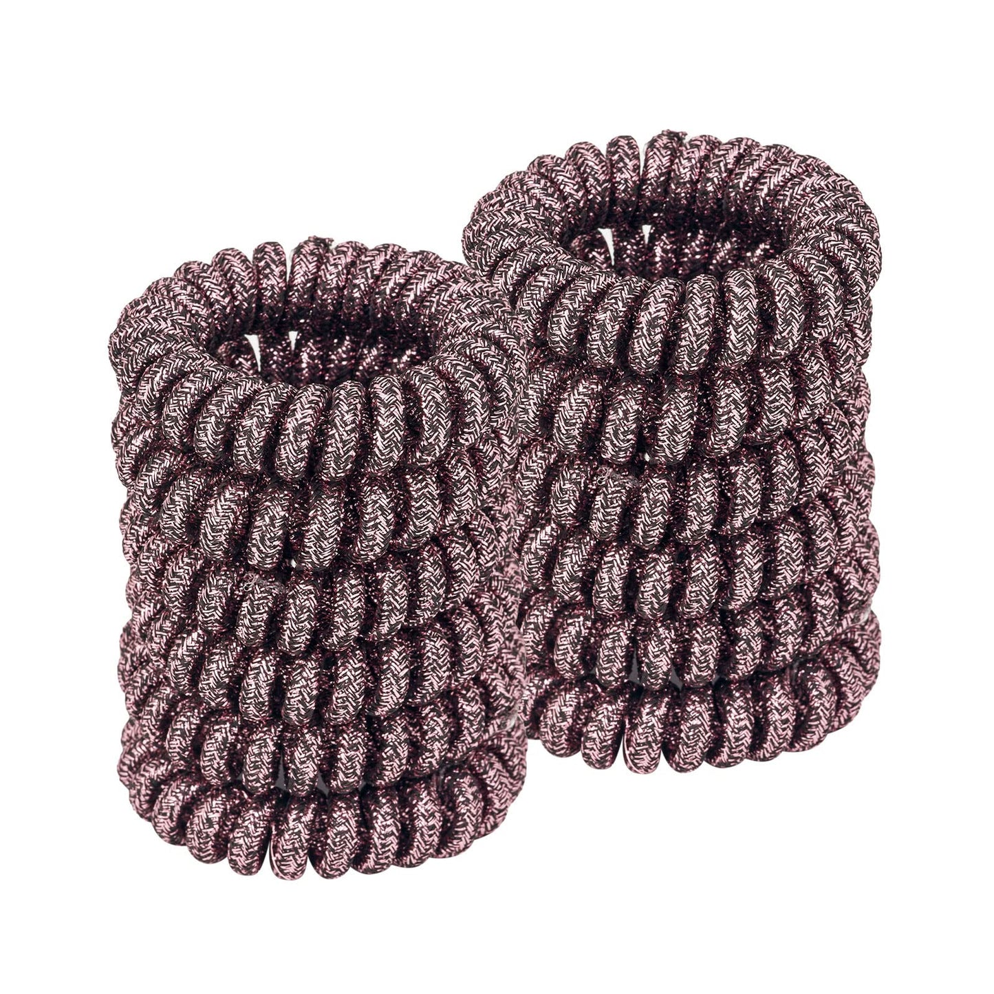 Spiral Glitter Rose Gold Plastic Hair Ties (12 Pcs) - Coil Ponytail Holders for Thick Hair, No Crease Phone Cord Hair Ties for A