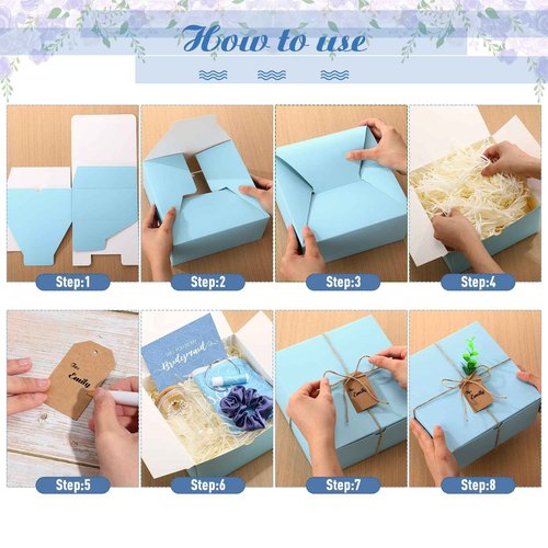 FillTouch 72 Pcs Bridesmaid Proposal Gifts, Will You Be My Bridesmaid, Maid and Matron of Honor Gifts Include Gift Box Glass Cup Makeup Bag Cards Lip Balm Hair Scrunchie Knotted Bracelet(Blue, White)