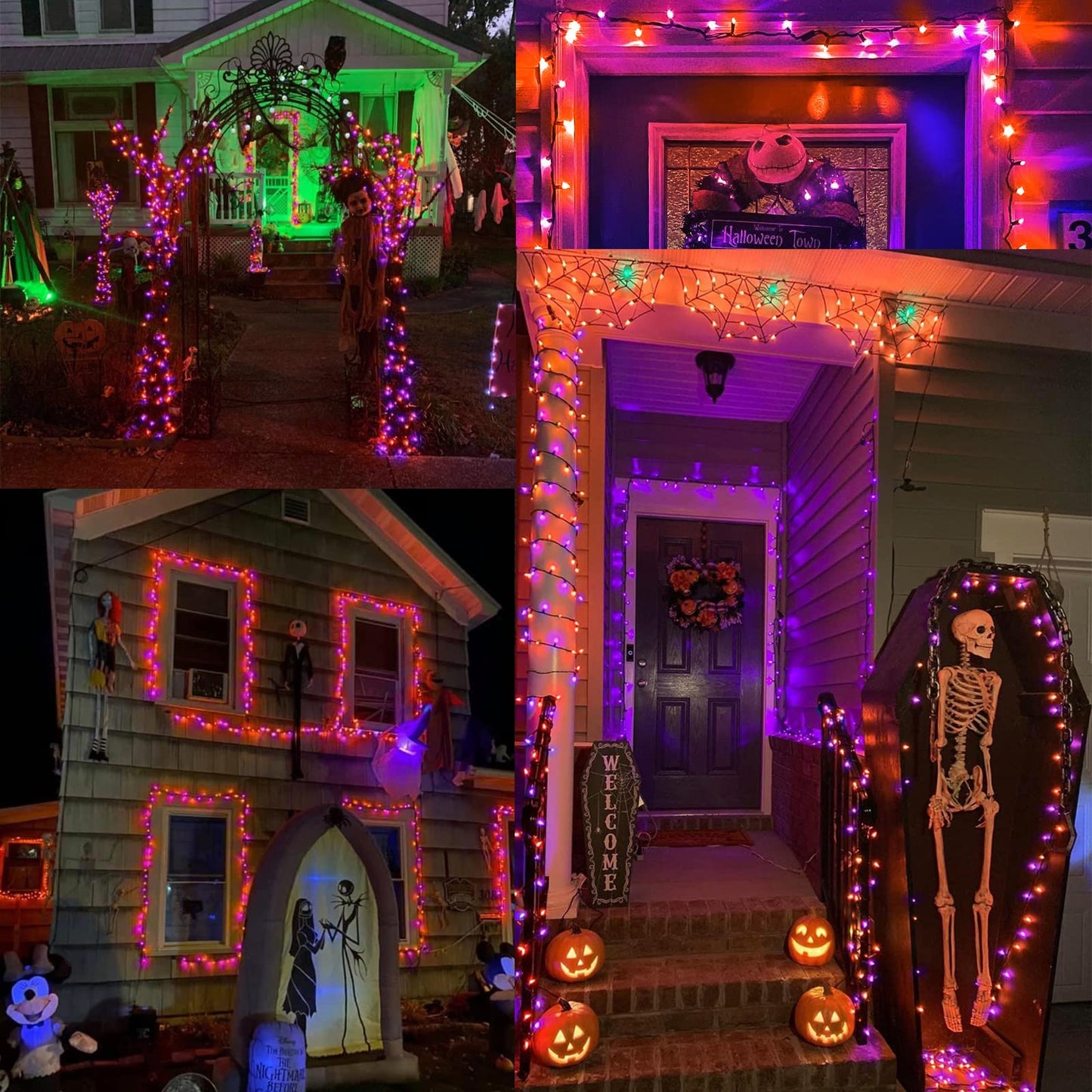 Brizled Orange & Purple Halloween Lights, 100 Count Connectable, UL Certified Incandescent String Lights, Black Wire Mini Lights Set for Indoor/Outdoor Halloween Party Decor