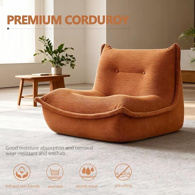 LEIMAOFC Bean Bag Chair,Memory Foam Bean Bag Chairs,Filled with High-Resilience Memory Foam,Skin Friendly Corduroy Fabric,for Living Room, Bedroom, Apartment
