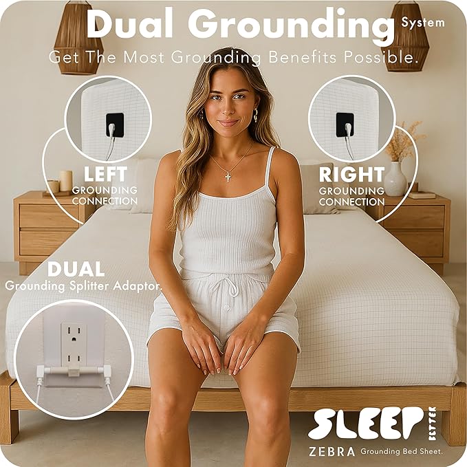 ZEBRA Grounding Sheets King Size - 2X Stronger -GOTS Organic Cotton -Tester & Safety Resistor -16.5 Deep Pocket, King Size Grounding Sheet, King Grounding Sheets, Grounded Sheets, Grounding Bed Sheets