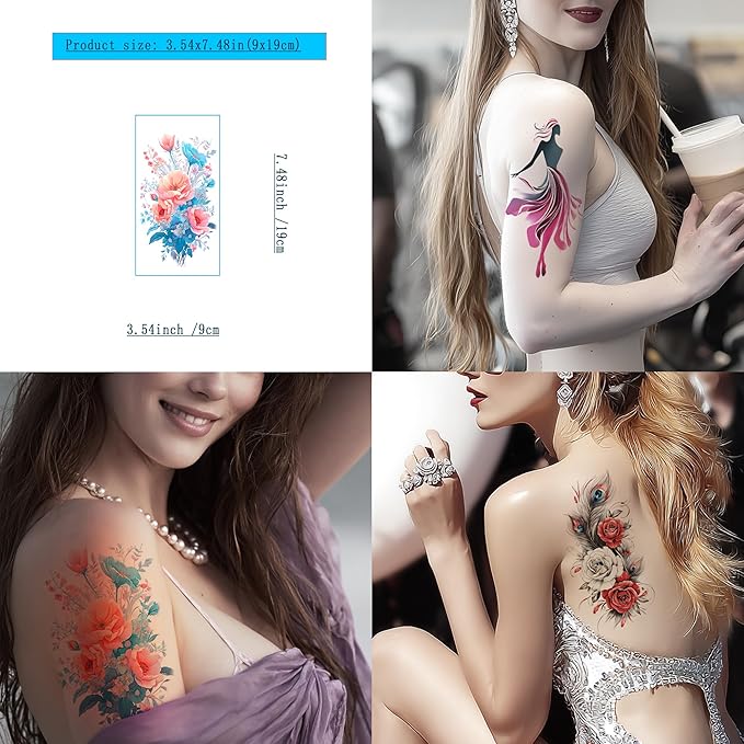 Watercolor Temporary Tattoos｜Women-Exclusive Tattoos (with Florals, Butterflies, Jellyfish, Beauties & More)｜Hyper-Realistic Fake Tattoos, Top Choice for Parties, Parent-Child & Beach