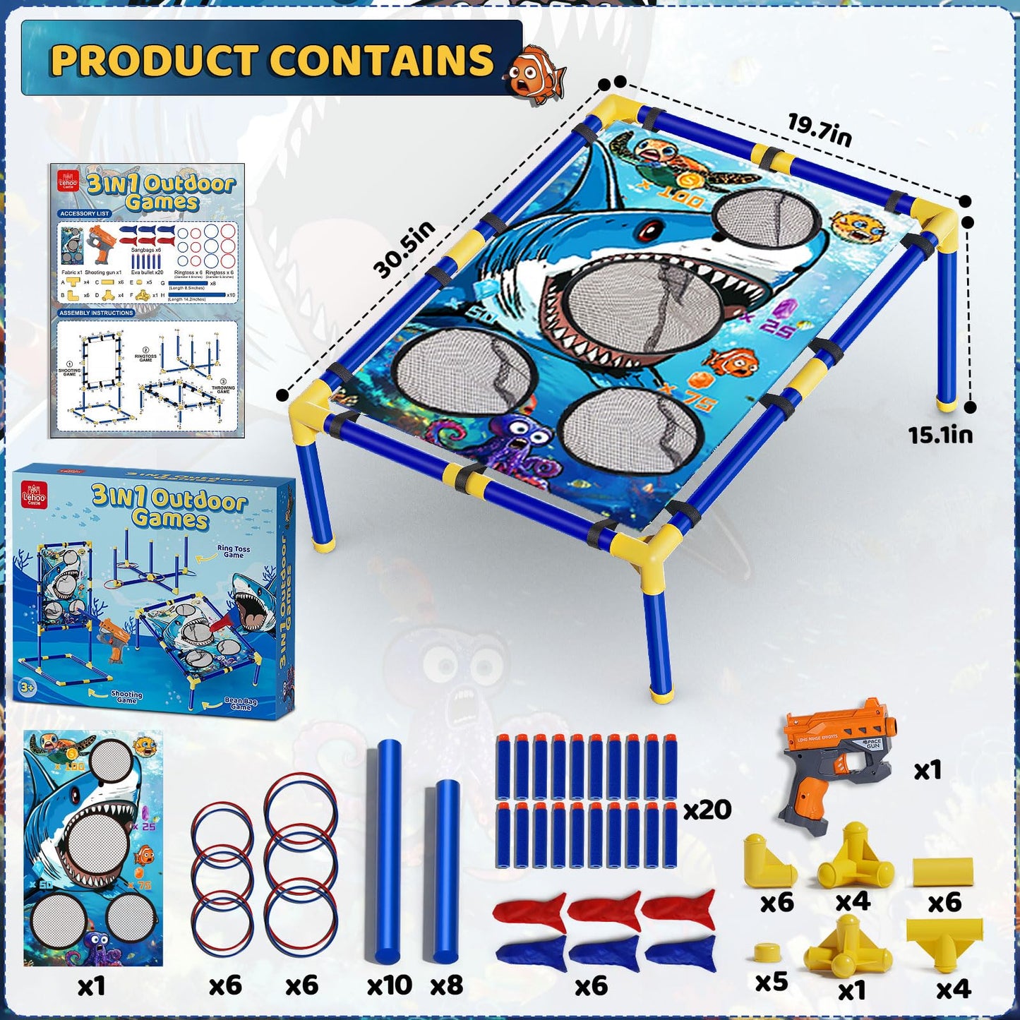 Lehoo Castle Bean Bag Toss Game 3 in 1 with Shooting Game, Ring Toss Game, Rich Outdoor Toys for Kids Ages 4-8, Backyard Games, Outdoor Games, Outside Activities for Family Party, Gift for Boys