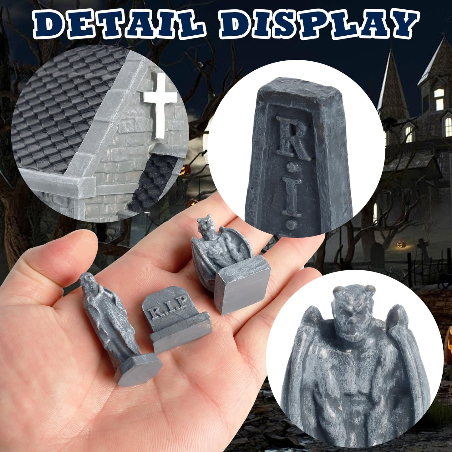Rileryan 15 PCS Miniature Church Tombstones Gargoyle Virgin Figurines DIY Graveyard Scenes for Halloween Village Decorations Accessories Cemetery Terrain Scenery