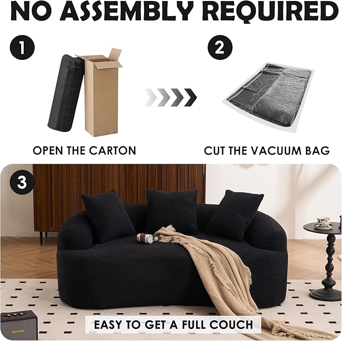65'' Modern Curved Cloud Loveseat Sectional Sofa for Small Spaces, Luxury Plush Chenille Deep Seat Couch with 3 Pillows, No Assembly Needed Apartment Living Room Furniture, Coral