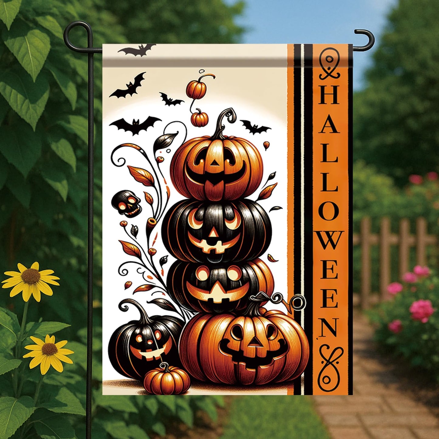 Saoplasa Halloween Garden Flag Halloween Pumpkin Stack Flag 12x18 Inch Double Sided for Trick or Treat Spooky Yard Small Banner Fall Party Outdoor Decor
