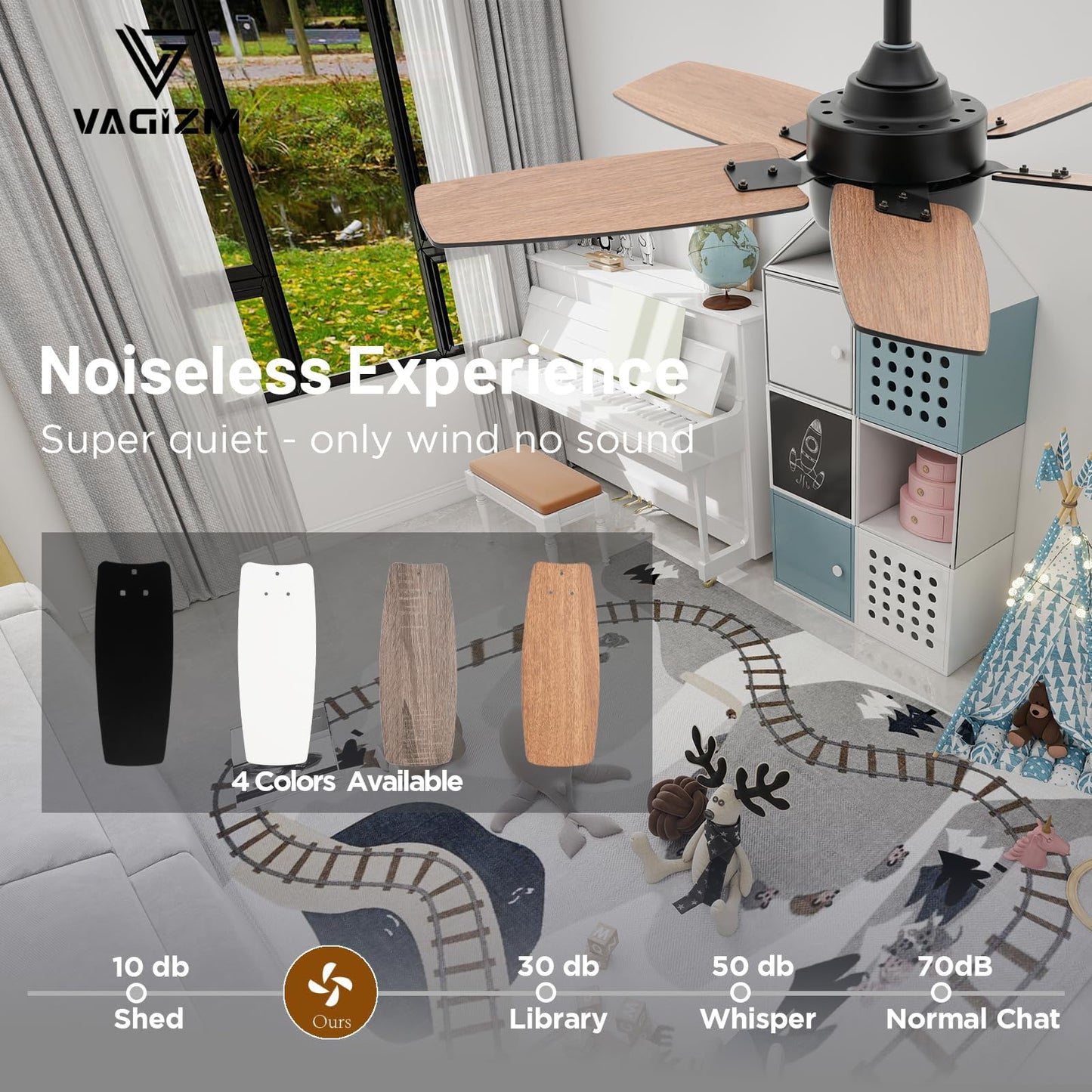 Vagizm Ceiling Fan 36 For Small Room: Matte Black Modern Fans With Light Remote Control - Reversible Quiet Dc Motor Dimmable W