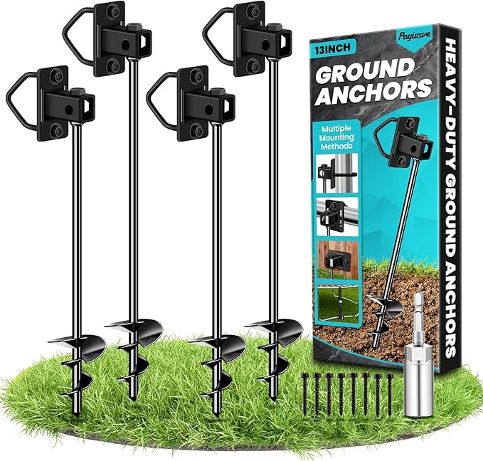 Payivsve Ground Anchors Screw in, Multi-Purpose Trampoline Stakes Heavy Duty, 3" Wider Spiral Mobile Home Anchors Hurricane Earth Anchor for Trampoline, Storage Shed, Swing Sets, Carports