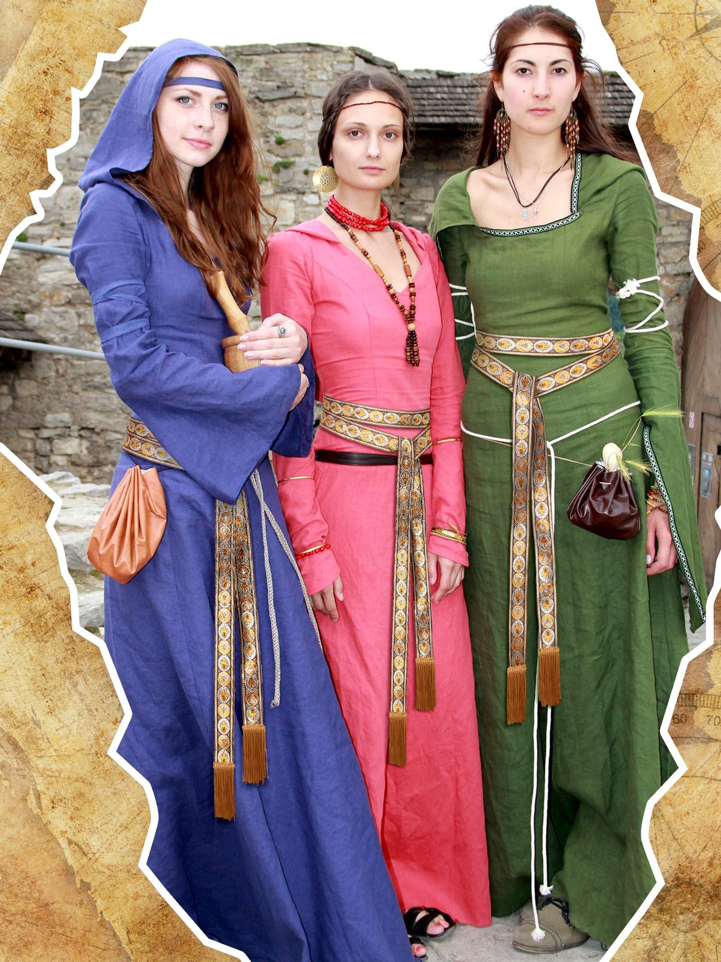 Jiuguva Medieval Women Sash Belt Tassel Waist Belts with Wave Trim Renaissance Dress Tunic Costume Accessory(Classic Style)