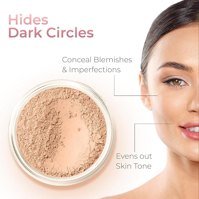FLAWLESS COMPLEXION KIT (WARM-Neutral Shade-Most Popular) Full Size Mineral Makeup Set Matte Foundation Bare Face Sheer Powder Cover