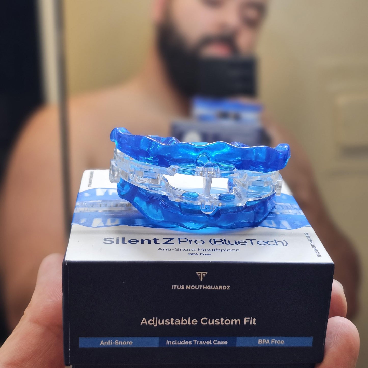 SilentZPro (BlueTech)– USA Designed & FDA-Cleared Anti Snoring Mouthguard – Fully Adjustable Anti Snore Mouthpiece with Patented Design for a Silent Night`s Sleep, Medium