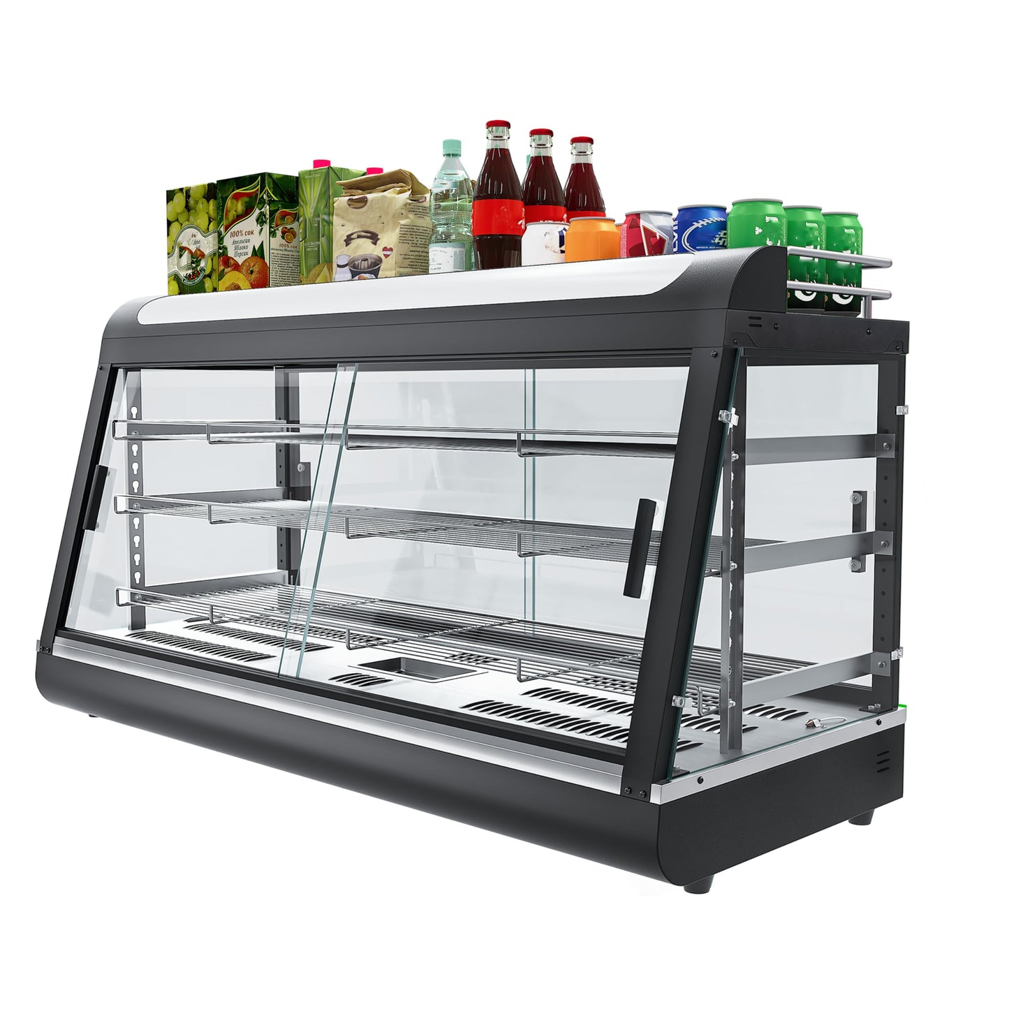 3-Shelf Commercial Food Warmer Display w/Top Rack, 44" Countertop Warmers Hot Box for Pizza/Pretzel/for Food Display, Heated Holding Cabinet Glass case, with LED Lighting for Buffet Restaurant