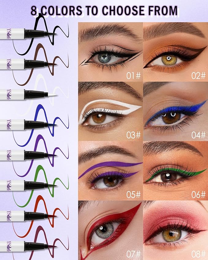 Liquid Eyeliner Pen, Blue Waterproof Long Lasting Colored Eye Liner Pen with Precision Tip, Matte Colorful Smudgeproof High Pigmented Eyeliner Pencil, Christmas Party Eye Makeup Gift for Women-04