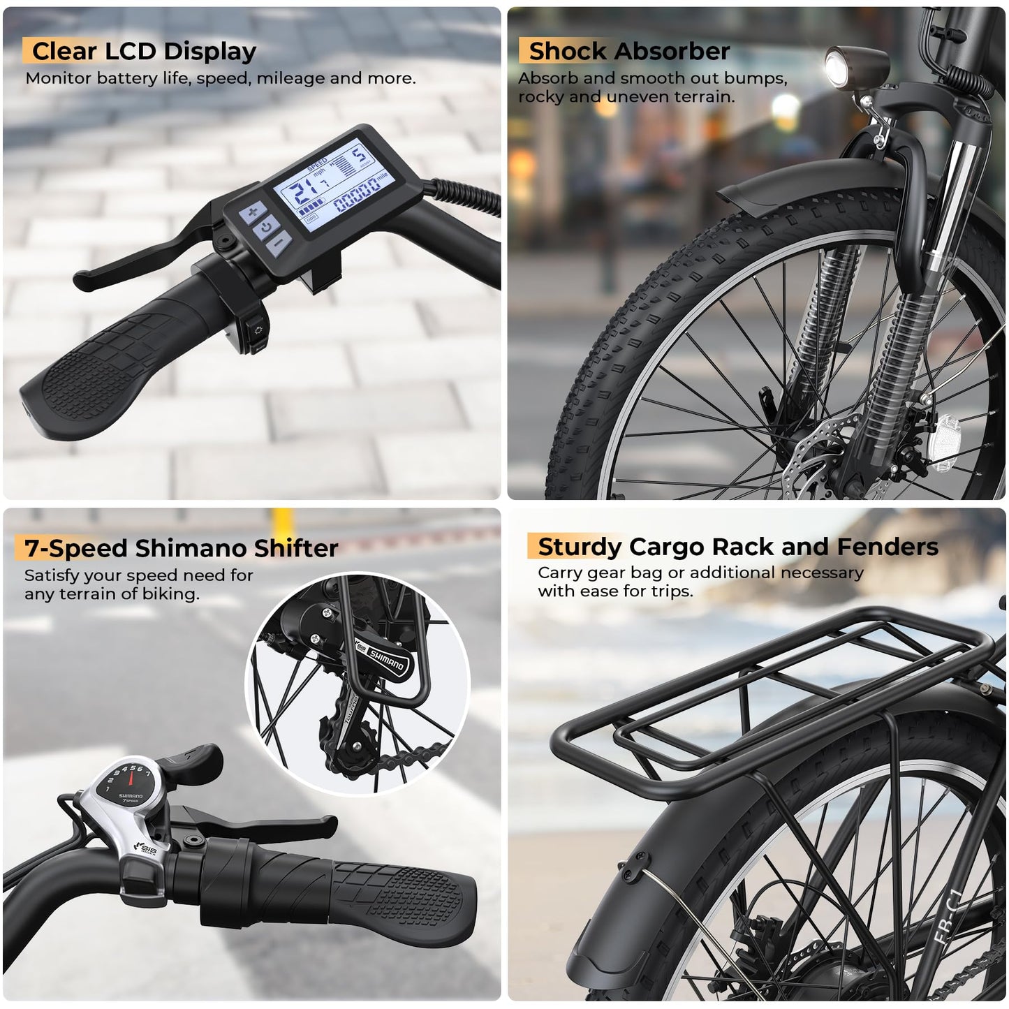 Funhang Electric Bike for Adults, 1000W Peak Ebike, 21.7MPH 50Miles City Cruiser Ebikes, 26" Step Thru Electric Bicycle with 48V Removable Battery, Adjustable Stem, Rear Rack, Front Suspension,7 Speed