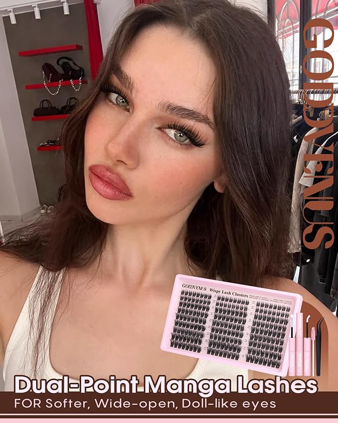 Wispy Manga Lash Clusters Kit Natural Eyelash Clusters Kit Fairy Cluster Eyelash Extensions Anime Individual Lashes C Curl Lash Extension Kit Waterproof DIY Eye Lashes Cluster Glue