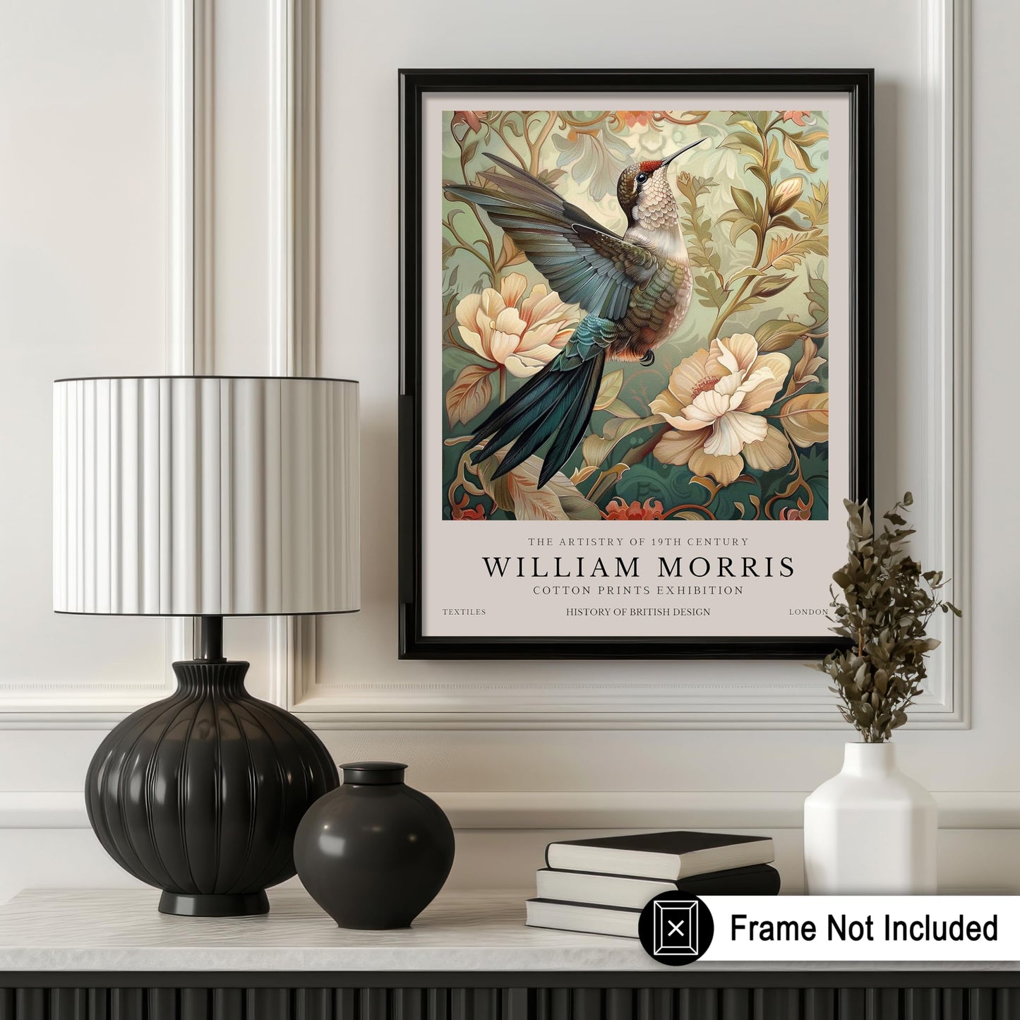 Monem Art William Morris Poster - Hummingbird Print - Bird Art - Botanical Art - Flower Art - Exhibition Art - Animal Art - Floral Art - Aesthetic Office or Bedroom Decor - 8x10 UNFRAMED Wall Art