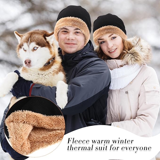 SATINIOR 5 Pcs Winter Beanie Hat Scarf Gloves Set Fleece Lined Knit Hat Warm Touch Screen Gloves Earmuff Warmer for Women(Black,Trendy Style)