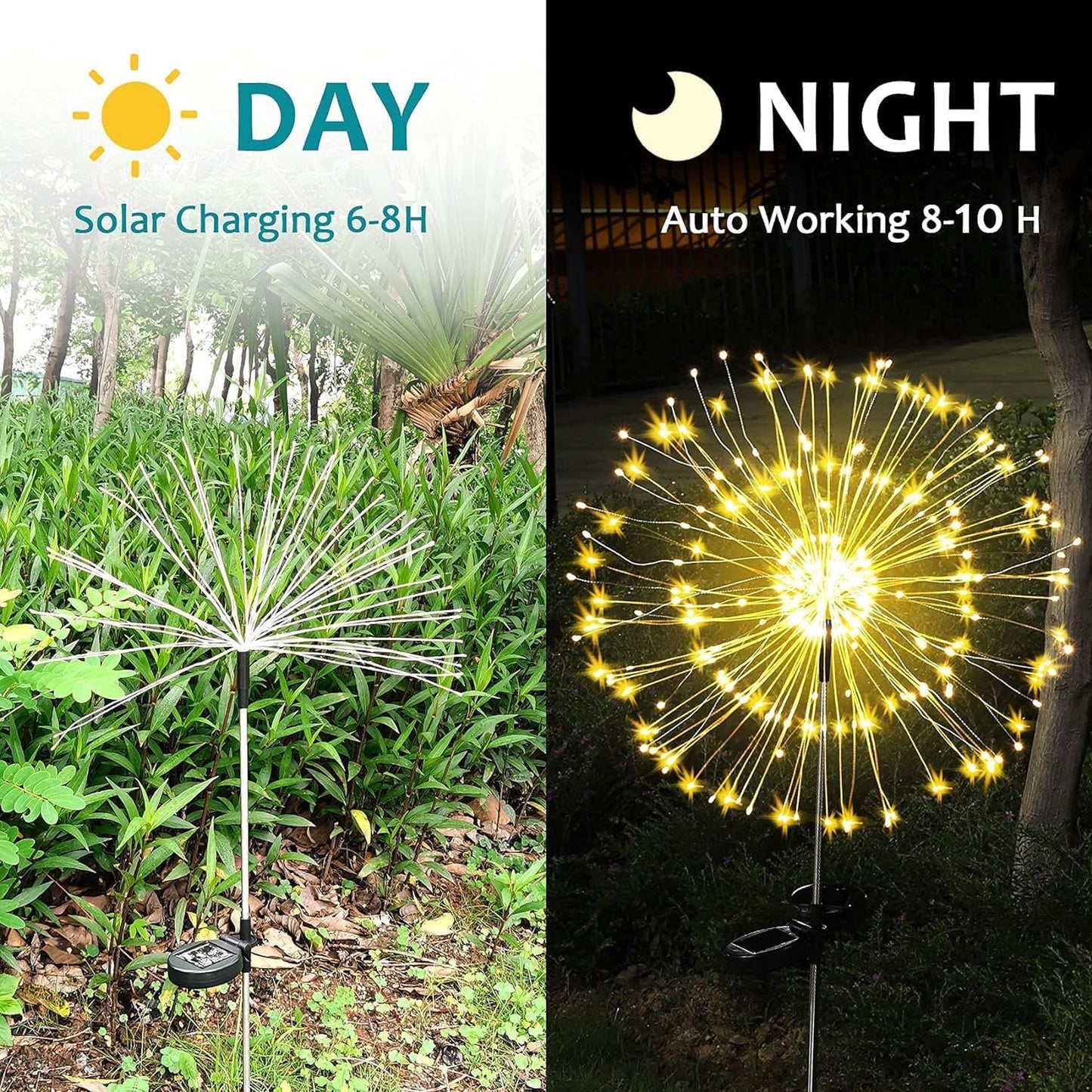 JJGoo Solar Firework Lights, 4 Pack 120 LEDs 2 Lighting Modes Solar Garden Lights Outdoor Waterproof for Yard Patio Walkway Pathway Party Wedding Christmas Decorative - Warm White