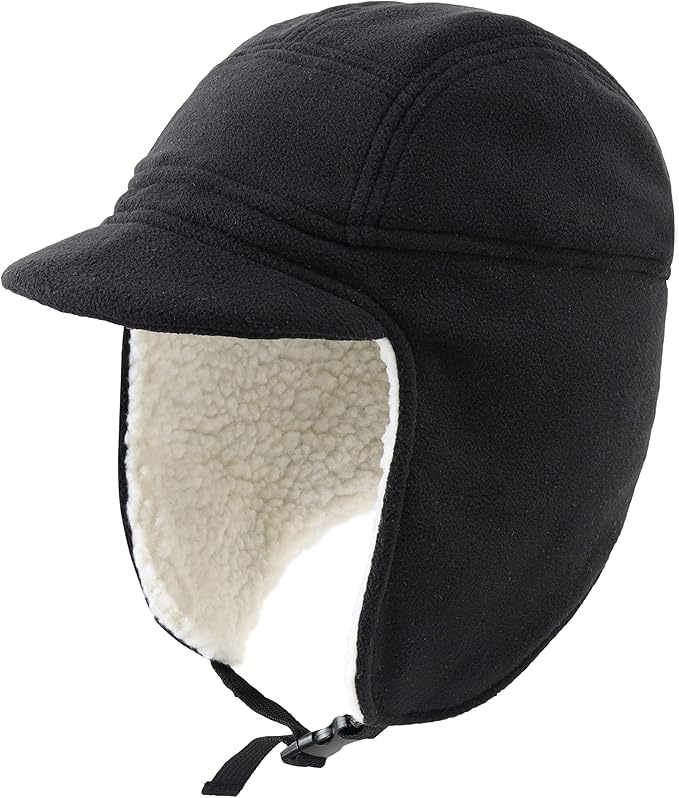 Connectyle Men's Sherpa Lined Warm Winter Hats with Visor Windproof Earflap Hat Outdoor Thermal Skull Cap Trapper Hat