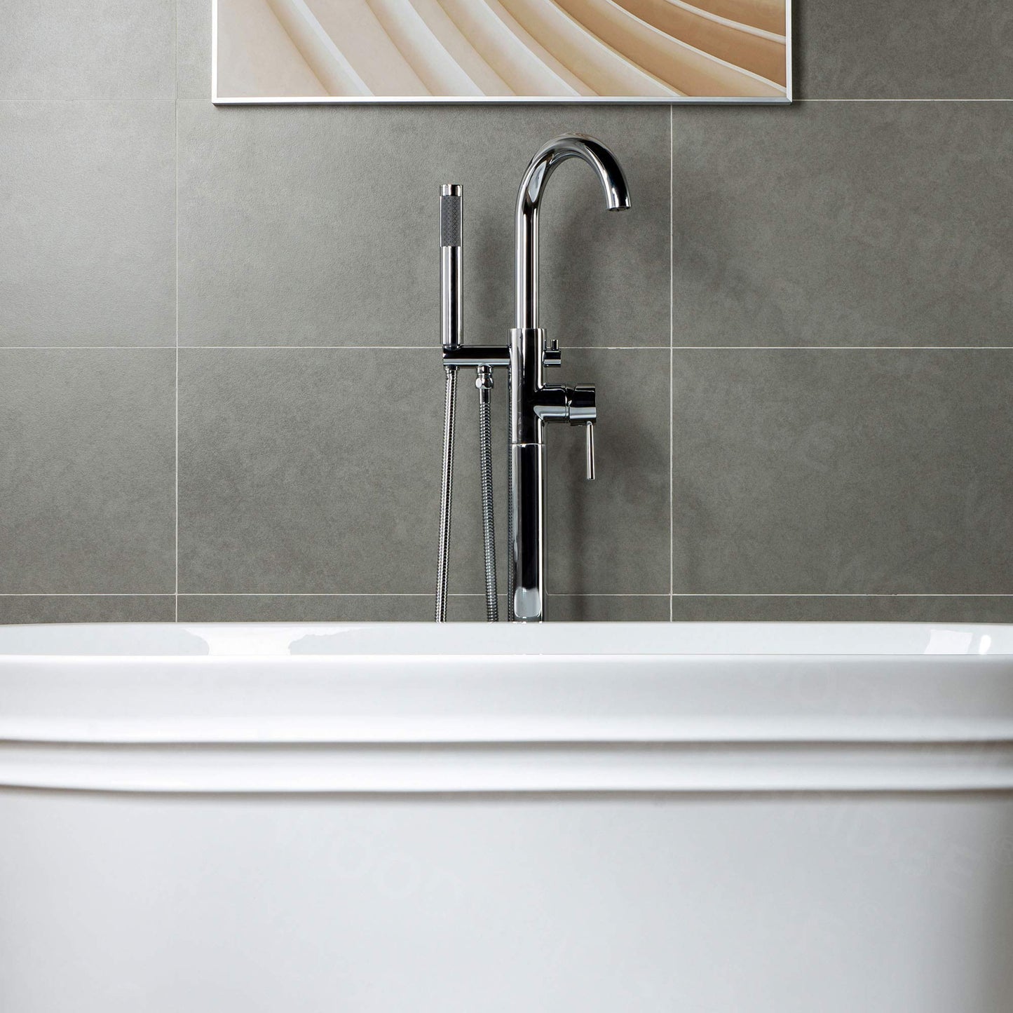 WOODBRIDGE Contemporary Single Handle Floor Mount Freestanding Tub Filler Faucet with Hand shower in Chrome Finish,F0002CHRD