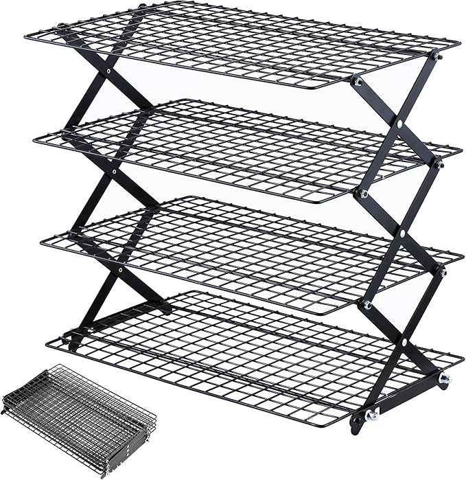 Pleafind 4 Tier Collapsible Cooling Rack - 3 Setting Design, Adjustable ＆ Stackable Baking Rack, 5 Modes Cooling Racks for...