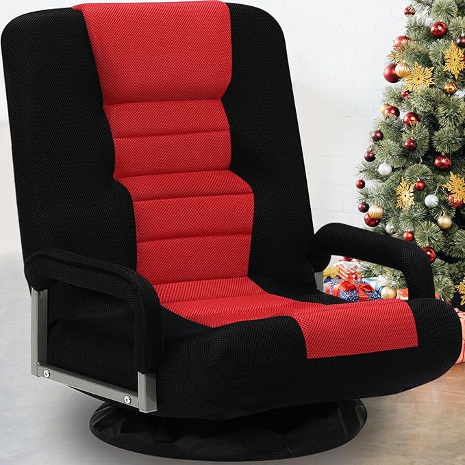 ACIPENSER Swivel Gaming Chair Multipurpose Floor Gaming Chair for Playing Video Games, TV, Reading w/Armrest Lumbar Support & 6 Adjustable Postion Backrest for Adults & Kids,Red