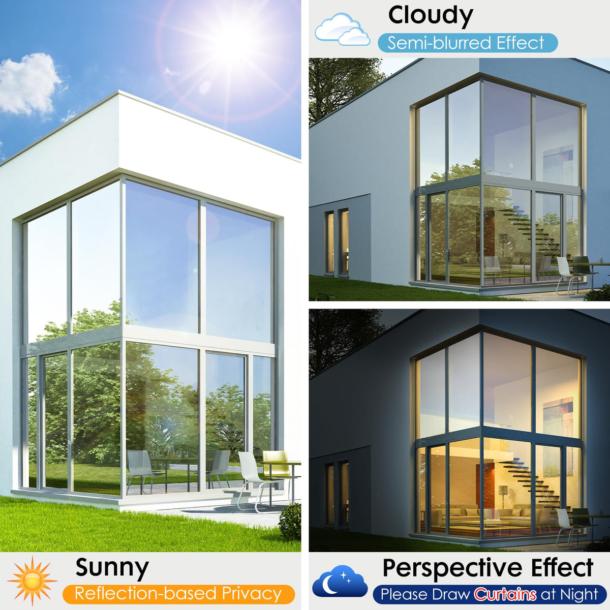 rabbitgoo One Way Window Privacy Film with Kit Window Tint for Home UV Heat Blocking Static Cling Sun Blocker Light Darkening Reflective Mirror Covering See Out Not in 17.5 in X 6.5 Feet Black Silver