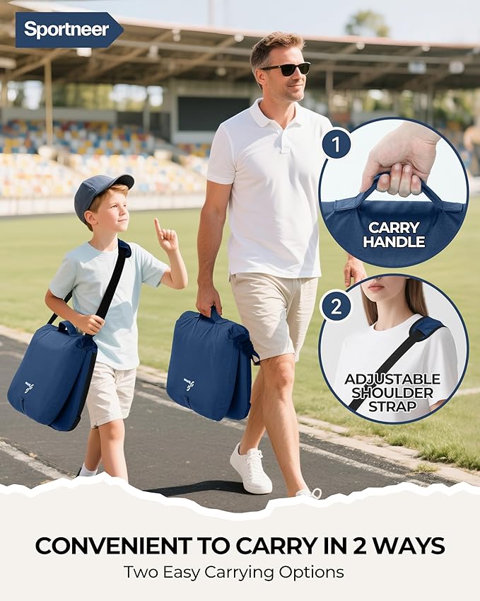 Sportneer Stadium Seats with Back Support: 6 Reclining Position Folding Bleacher Chairs with Back and Cushion - Padded Bleacher Seats with Shoulder Strap & Storage pocket for Events, Outdoors, Camping