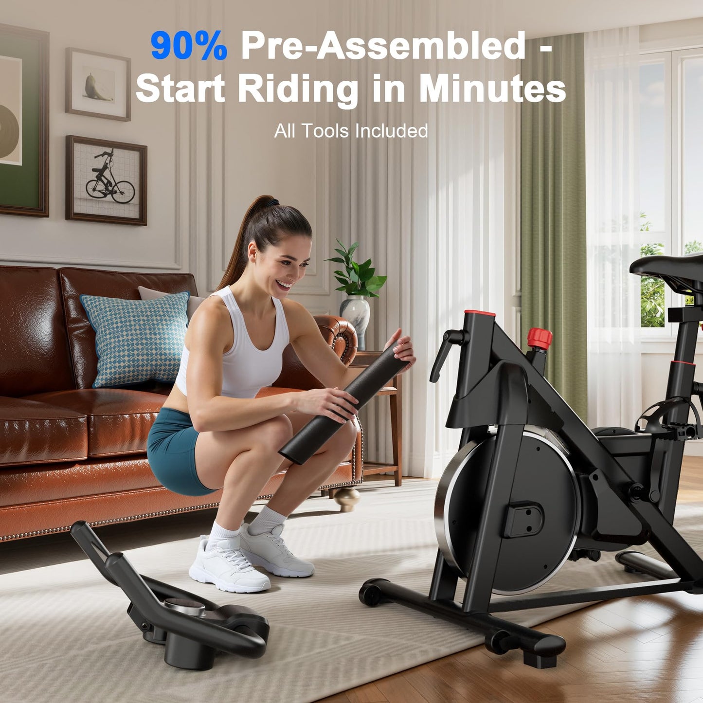 Lacuffy Indoor Cycling Bike - 32-Level Magnetic Resistance Stationary Exercise Bike with Adjustable Seat & Handlebars, Silent Belt Drive for Home Cardio (Fits Users 5'1" to 5'11", 300lbs Capacity)
