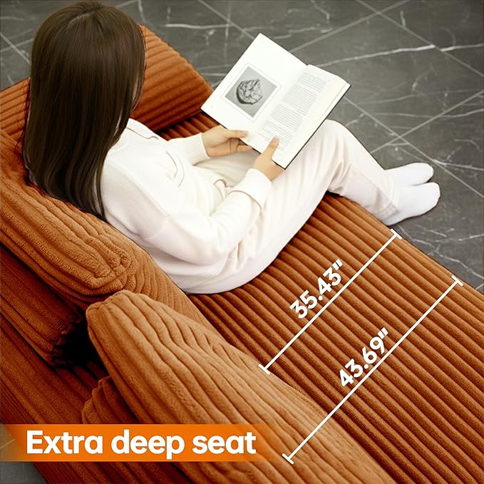 135.5" Cloud Sectional Couch,Boneless Corduroy Sofa for Living Room,Oversized U Shaped Sofa with Chaise,Deep Seat,No Assembly Required,Modular Sectional Sofa（Orange）