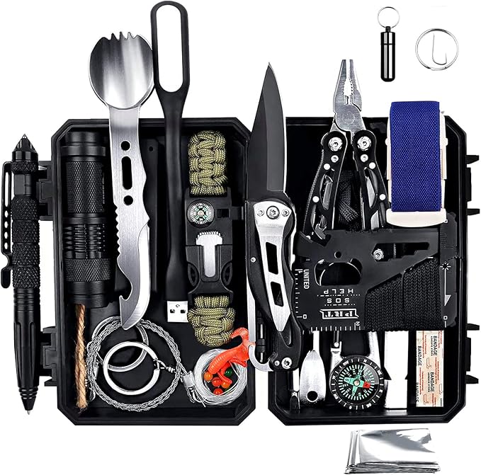 ANTARCTICA Emergency Survival Gear Kits 60 in 1, Outdoor Survival Tool with Emergency Bracelet Whistle Flashlight Pliers P...