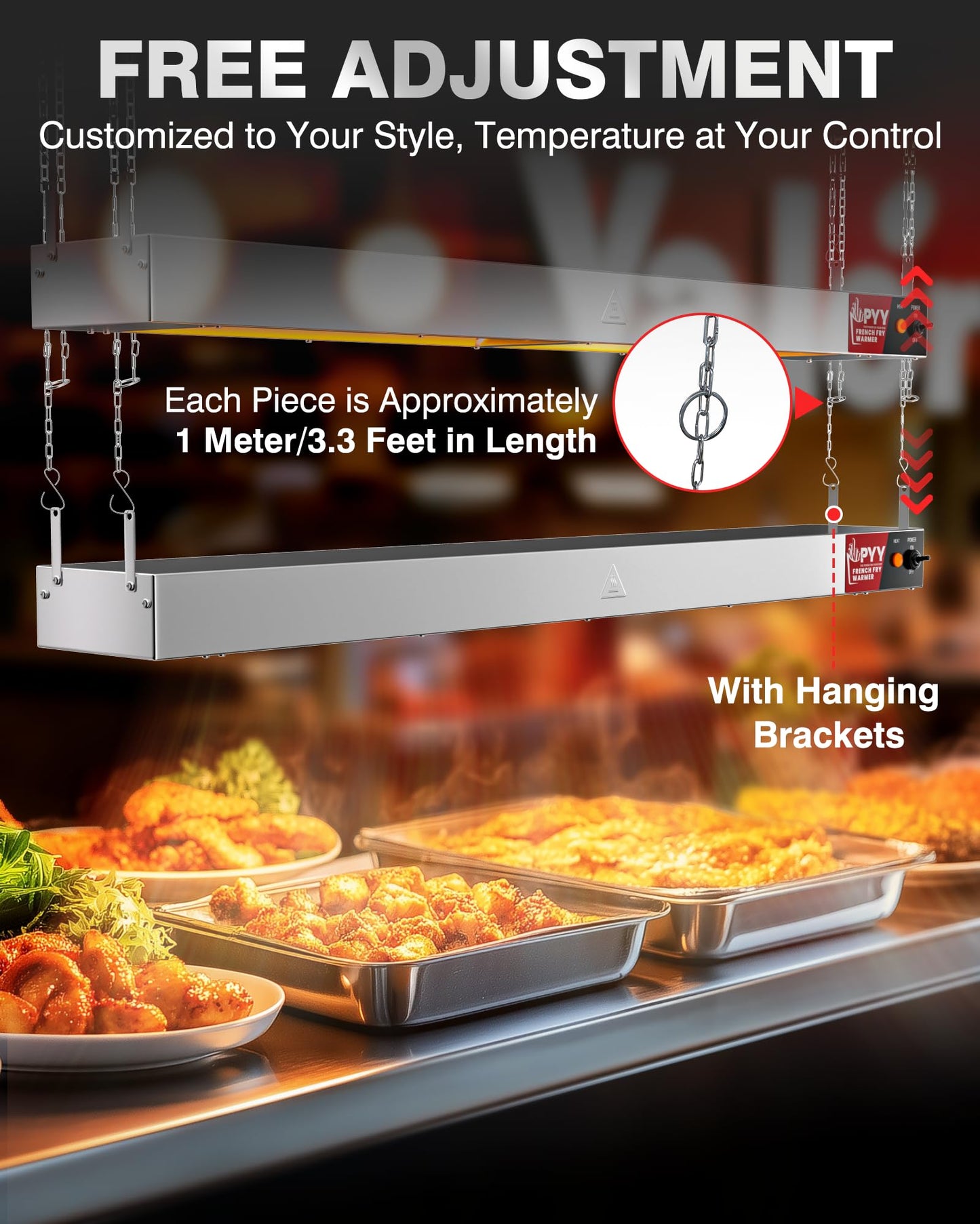 PYY Food Heat Lamp-42 Inch Commercial Grade Infrared Food Warming Lamp, Pass-Through Stations Heating, Stainless Steel Food Warming Light for Cafeteria Restaurants Kitchen, 850W