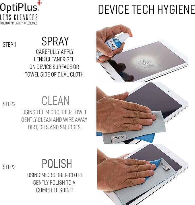 OptiPlus Anti-Reflective Gel Lens Cleaner and Dual-Purpose Microfiber Cloth | Streak-Free Glasses Cleaner