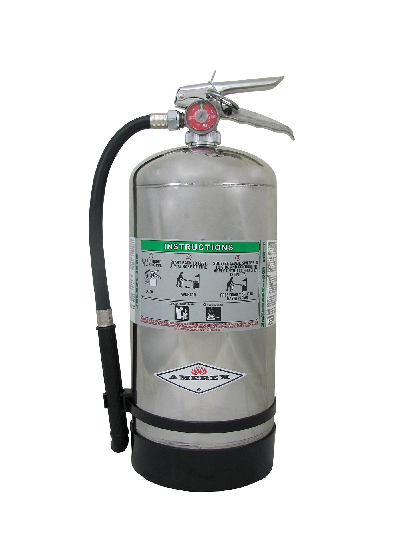 Amerex C260 6 Liter Class K Wet Chemical Fire Extinguisher with Stainless Steel Valve & Wall Hanger for Kitchen Use