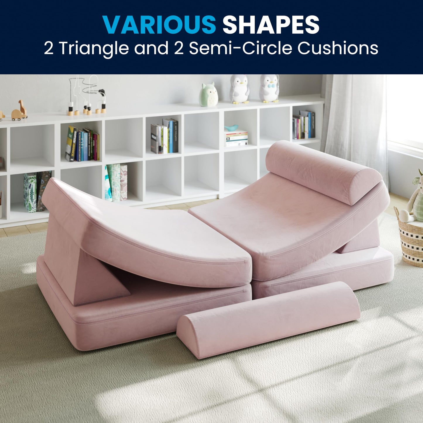 Flash Furniture Marlowe Modular Foam Kids Play Couch, 6 Soft Sectional Sofa Pieces, Convertible Kids Couch, Removable Covers, 56", Blush