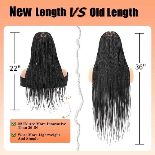 Brinbea 13x8'' HD Lace Front Knotless Braided Wigs for Women Short Box Braid Wig with Baby Hair Premium Synthetic Braided Lace Front Wigs Black 22 inch