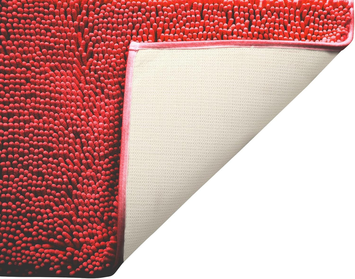 Non-Slip Bath Rug,Extra Soft Microfiber Bedroom Shag Carpet with Anti-Slip Backing,Water/Dust Absorbent Fast Dry Shower Mat,Sound Insulated Stairs Pad,Machine Washable (Red,12 x 19 Inches)