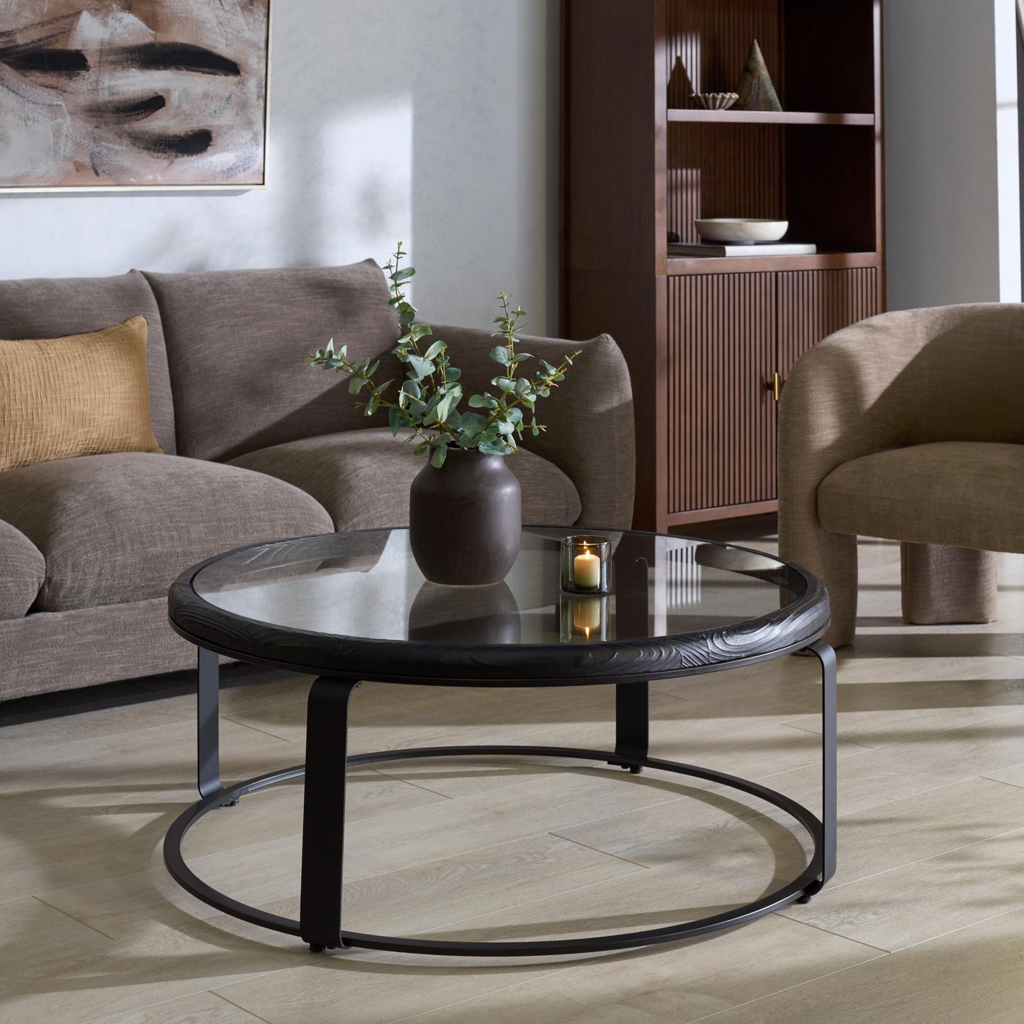 SAFAVIEH Couture Collection - Tyrese Black Metal Coffee Table, Round Clear Glass Top, Modern Minimalist Accent Table (SFV3005A)