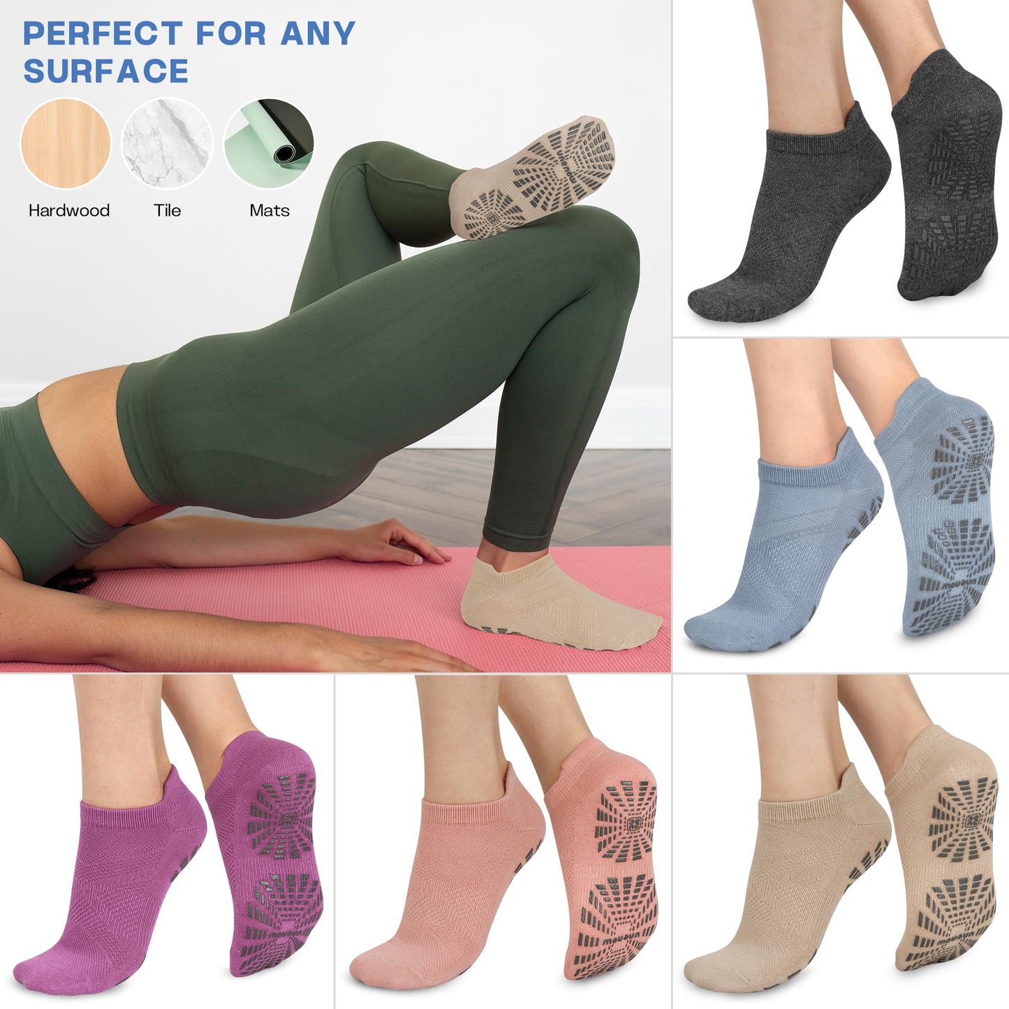 unenow 5 Pairs Pilates Socks for Women Non Slip Socks with Grips for Yoga Hospital Barre Barefoot