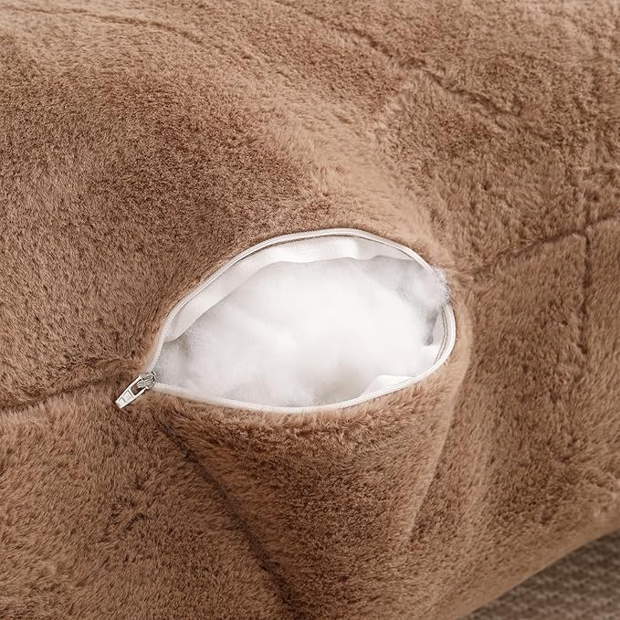 PAJEO Reading Pillow for Sitting in Bed, Large Backrest Reading Pillow with Arm Rest,Back-Rest Support Cushion for Sit Up on Couch, Sofa, and Floor, Dorm Essentials (Khaki Faux Fur, Standard(17"))