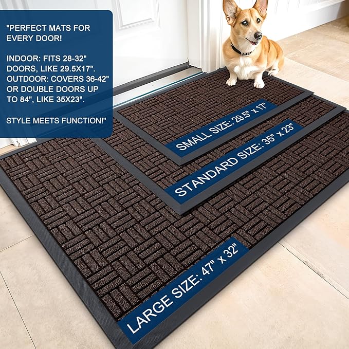 OLANLY Front Door Mat Outside Entrance 71x47, Absorbent, Heavy Duty Sturdy Natural Rubber Doormat Indoor Outdoor, Stain and Fade Resistant, Non-Slip Backing Low Profile Floor Mat for Entryway, Brown
