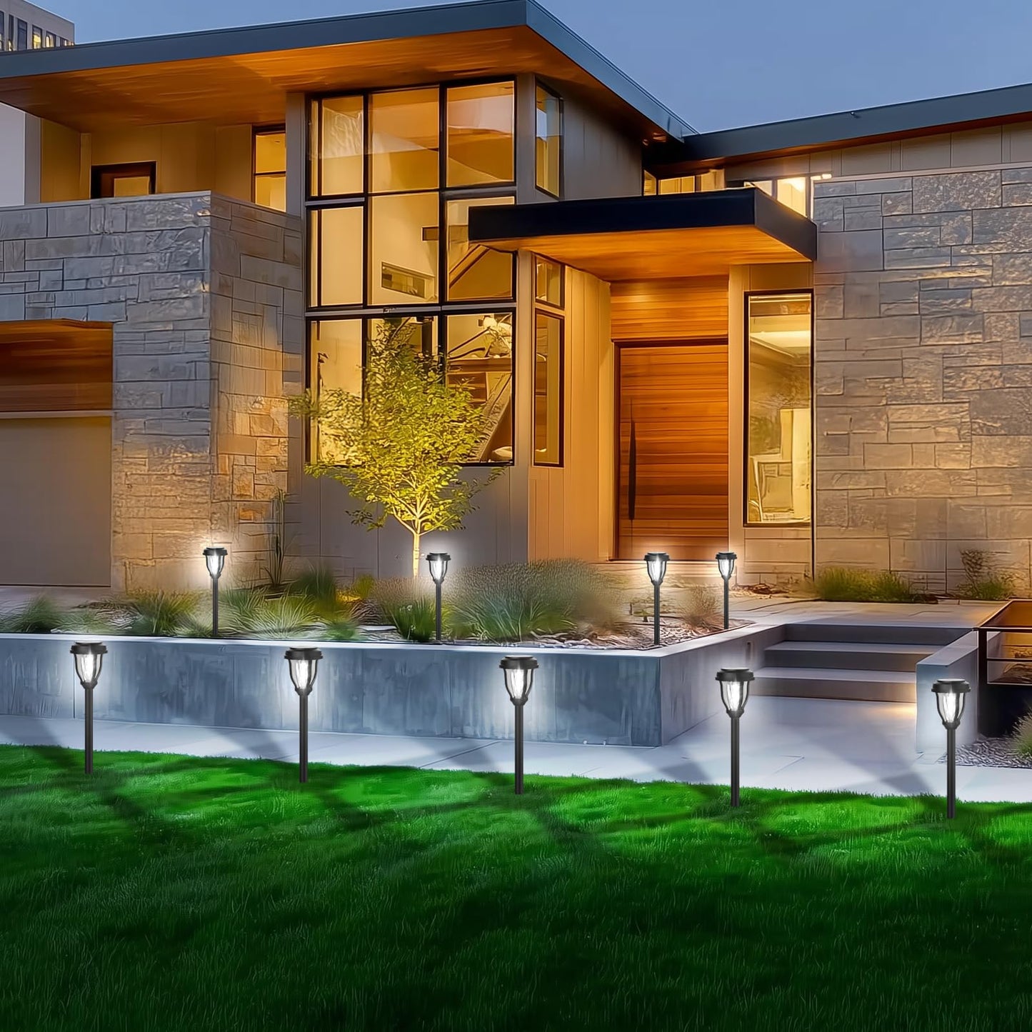 DERAYSION 12 Pack Solar Lights Outdoor, Solar Pathway Lights Auto On/Off Waterproof Garden Landscape Lighting for Path, Yard, Walkway, Driveway, Cold White